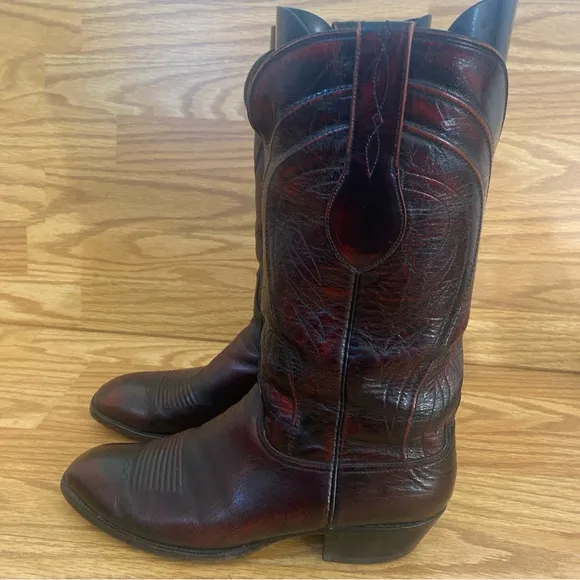 Lucchese L660814 Men's Black Cherry Leather French Toe Cowboy Boots 10 D VTG USA