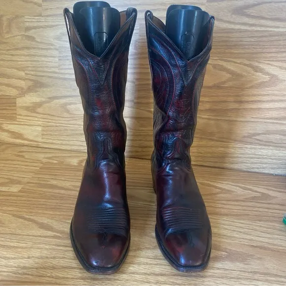 Lucchese L660814 Men's Black Cherry Leather French Toe Cowboy Boots 10 D VTG USA
