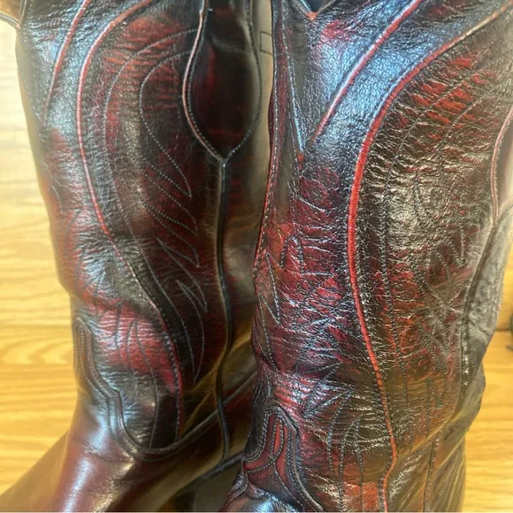 Lucchese L660814 Men's Black Cherry Leather French Toe Cowboy Boots 10 D VTG USA