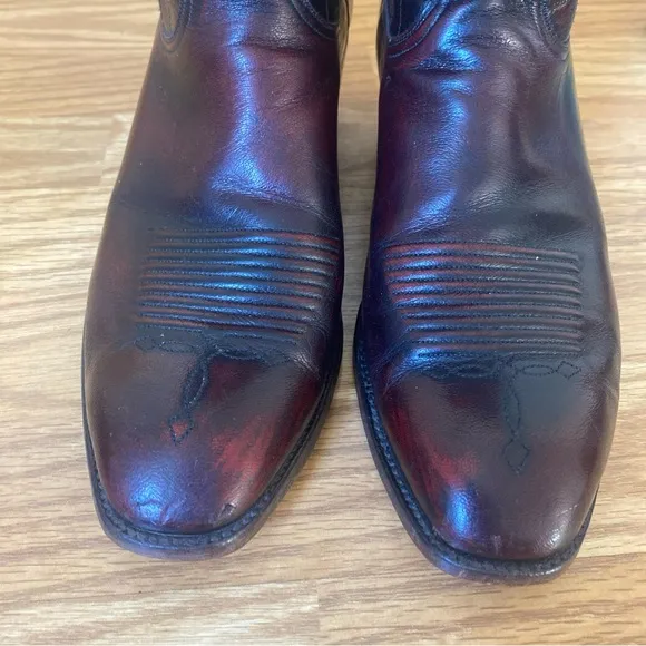 Lucchese L660814 Men's Black Cherry Leather French Toe Cowboy Boots 10 D VTG USA