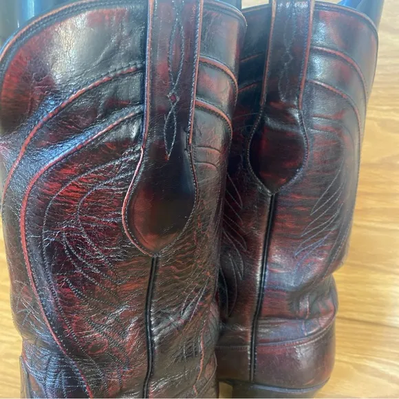 Lucchese L660814 Men's Black Cherry Leather French Toe Cowboy Boots 10 D VTG USA