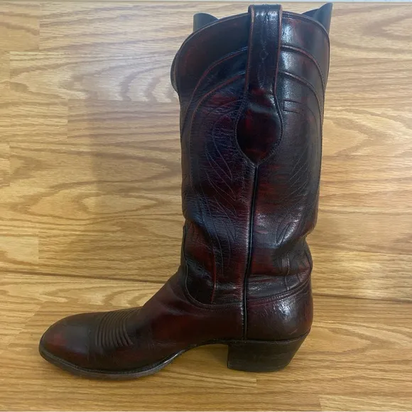 Lucchese L660814 Men's Black Cherry Leather French Toe Cowboy Boots 10 D VTG USA