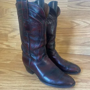 Lucchese L660814 Men's Black Cherry Leather French Toe Cowboy Boots 10 D VTG USA