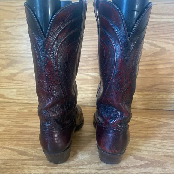 Lucchese L660814 Men's Black Cherry Leather French Toe Cowboy Boots 10 D VTG USA