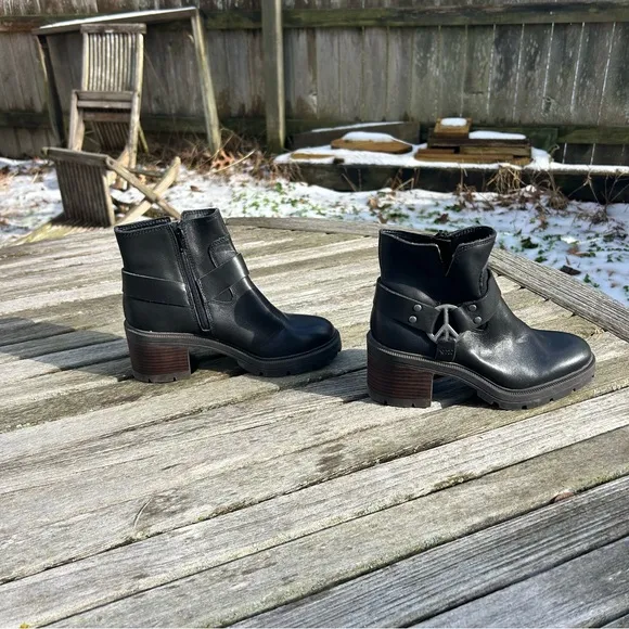 Lucky‎ Brand Size 6 Soxton Harness Booties Ankle Boots Shoes Black Leather