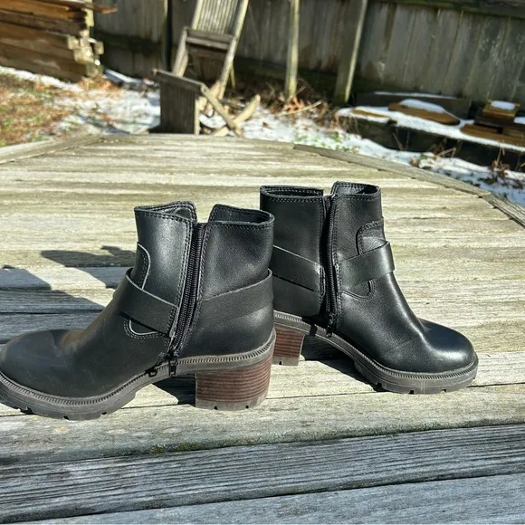 Lucky‎ Brand Size 6 Soxton Harness Booties Ankle Boots Shoes Black Leather