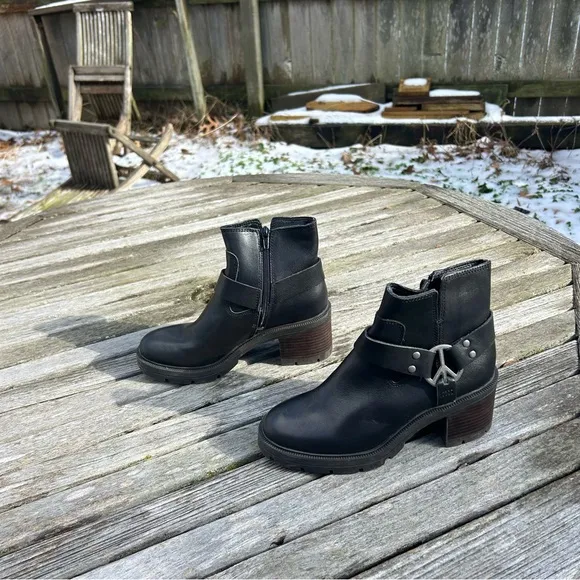 Lucky‎ Brand Size 6 Soxton Harness Booties Ankle Boots Shoes Black Leather