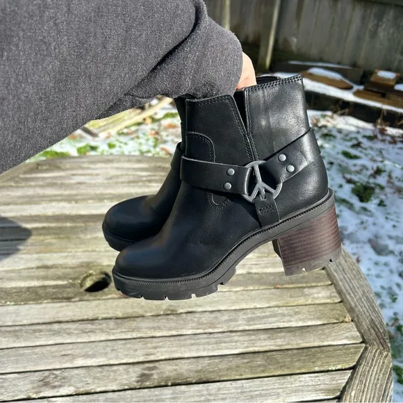 Lucky‎ Brand Size 6 Soxton Harness Booties Ankle Boots Shoes Black Leather