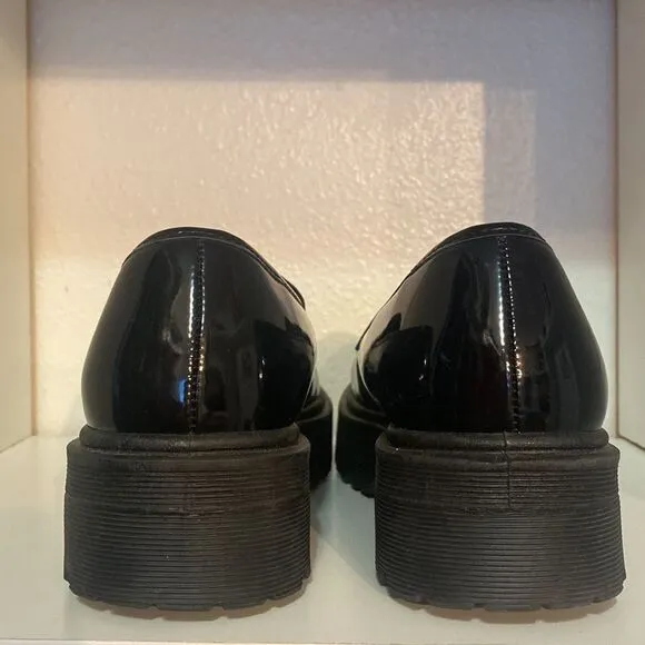 Lulus Black Patent Leather Platform Loafers Slip On Shoes