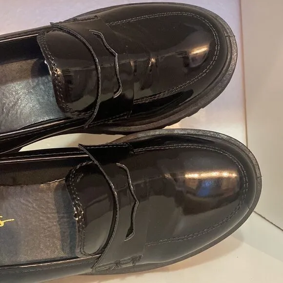 Lulus Black Patent Leather Platform Loafers Slip On Shoes