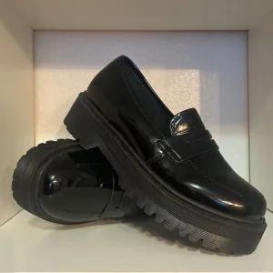 Lulus Black Patent Leather Platform Loafers Slip On Shoes