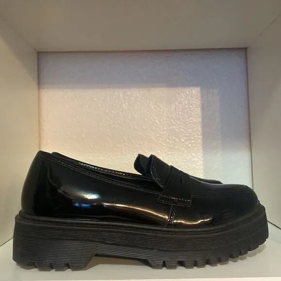 Lulus Black Patent Leather Platform Loafers Slip On Shoes