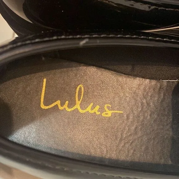 Lulus Black Patent Leather Platform Loafers Slip On Shoes