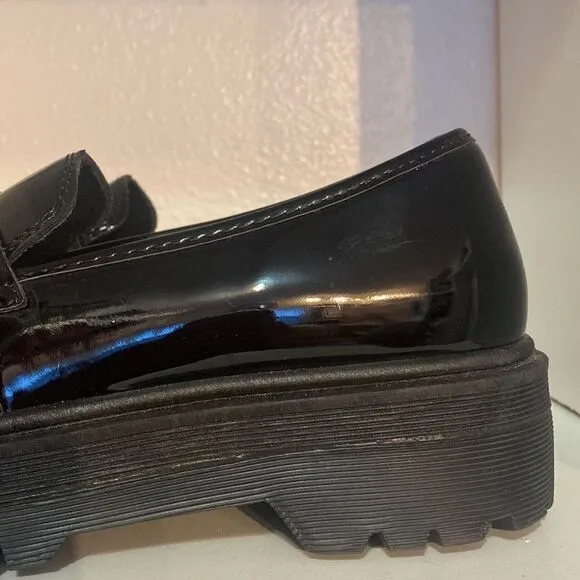 Lulus Black Patent Leather Platform Loafers Slip On Shoes