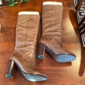 Luxury Rebel Brown Vegan Leather Boots with Wooden Block Heel