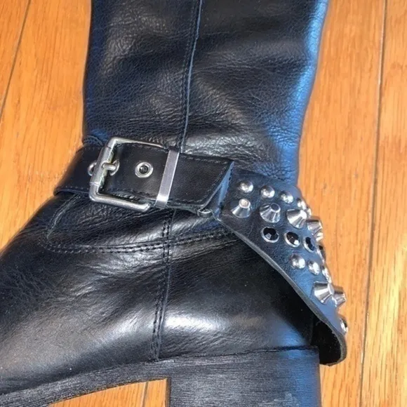 LUXURY REBEL LUNA Black Leather Over The Knee Boots Shoes Women's Sz 36.5 Studs