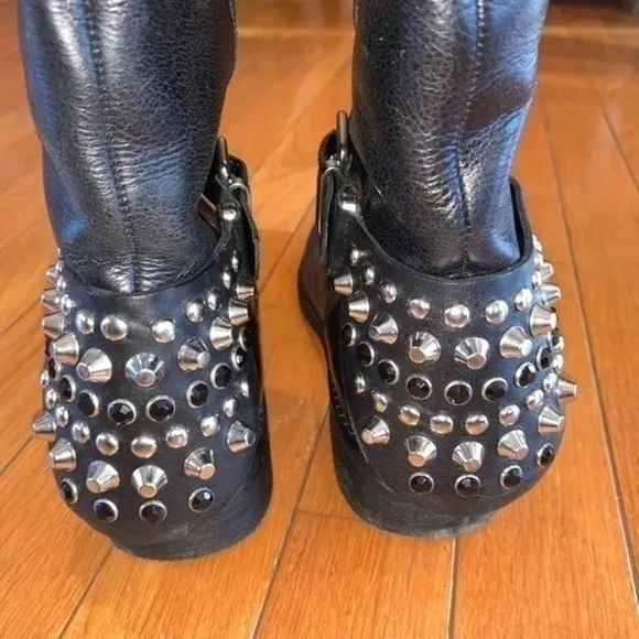 LUXURY REBEL LUNA Black Leather Over The Knee Boots Shoes Women's Sz 36.5 Studs