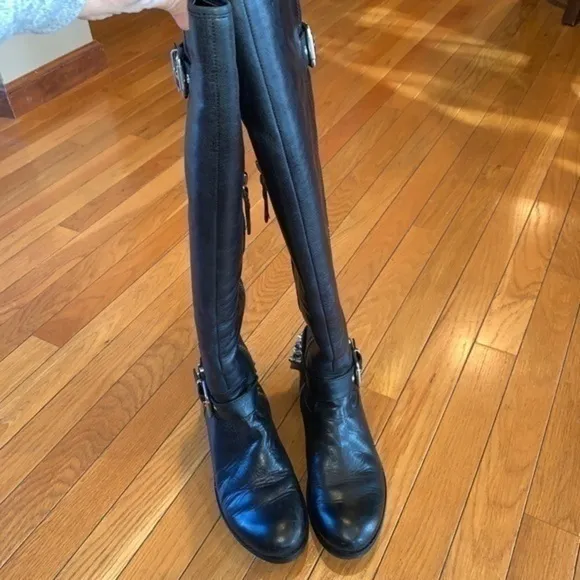 LUXURY REBEL LUNA Black Leather Over The Knee Boots Shoes Women's Sz 36.5 Studs