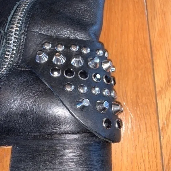 LUXURY REBEL LUNA Black Leather Over The Knee Boots Shoes Women's Sz 36.5 Studs