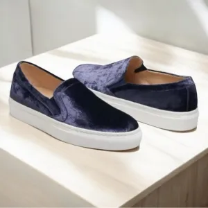 M. GEMI CERCHIO CRUSHED VELVET BLUE SNEAKERS SIZE 40 ITALY