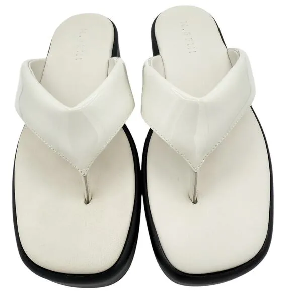 M. Gemi Rosella Flatform Thong Leather Flip Flop Sandal White Black EU 41 US 10