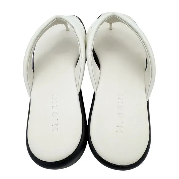 M. Gemi Rosella Flatform Thong Leather Flip Flop Sandal White Black EU 41 US 10