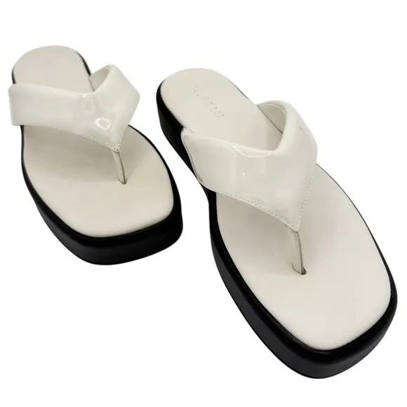 M. Gemi Rosella Flatform Thong Leather Flip Flop Sandal White Black EU 41 US 10