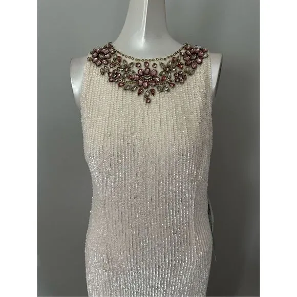 MAC DUGGAL FULLY SEQUINED JEWELED HIGH NECK FITTED DRESS