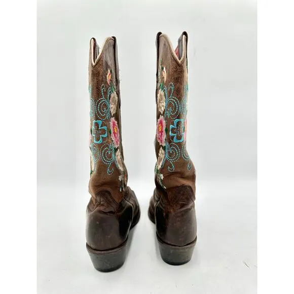 Macie Bean Women's Brown Leather Embroidered Point Toe Cowboy Western Boots 7