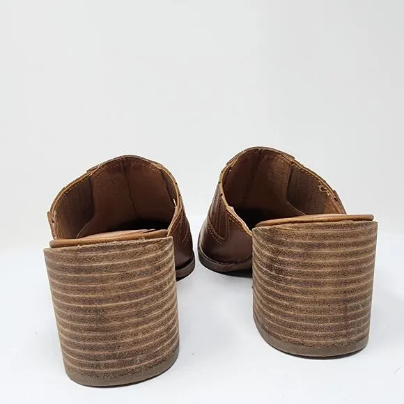 Madewell Carey Mules Women 6 Cognac Brown Leather Slip On Stacked Heel AH759