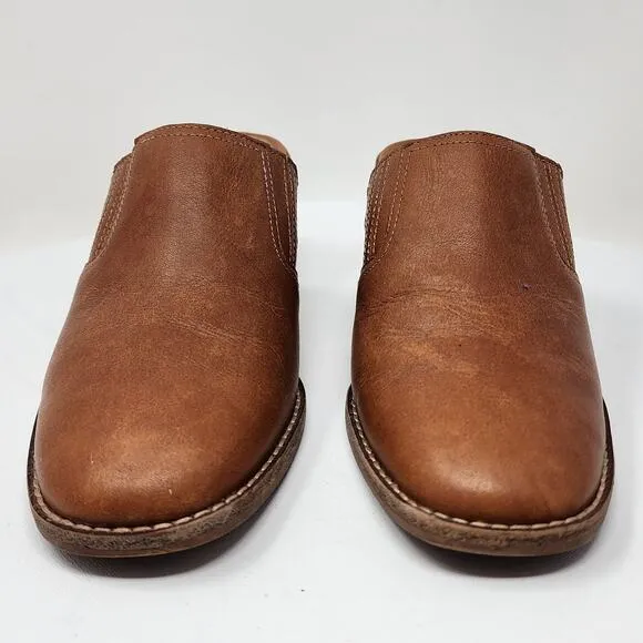 Madewell Carey Mules Women 6 Cognac Brown Leather Slip On Stacked Heel AH759