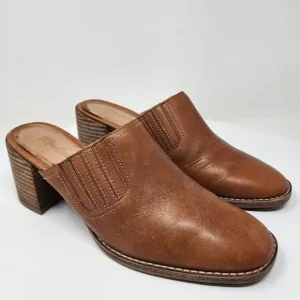Madewell Carey Mules Women 6 Cognac Brown Leather Slip On Stacked Heel AH759