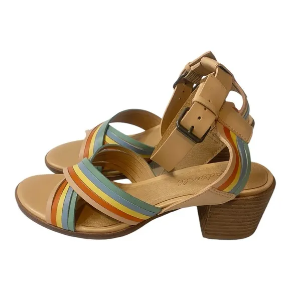 MADEWELL Samira Heeled Sandal Ankle Strap Leather Rainbow Spring Preppy Sz 6.5