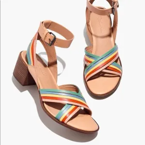 MADEWELL Samira Heeled Sandal Ankle Strap Leather Rainbow Spring Preppy Sz 6.5
