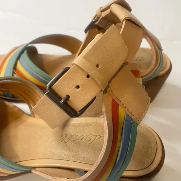 MADEWELL Samira Heeled Sandal Ankle Strap Leather Rainbow Spring Preppy Sz 6.5