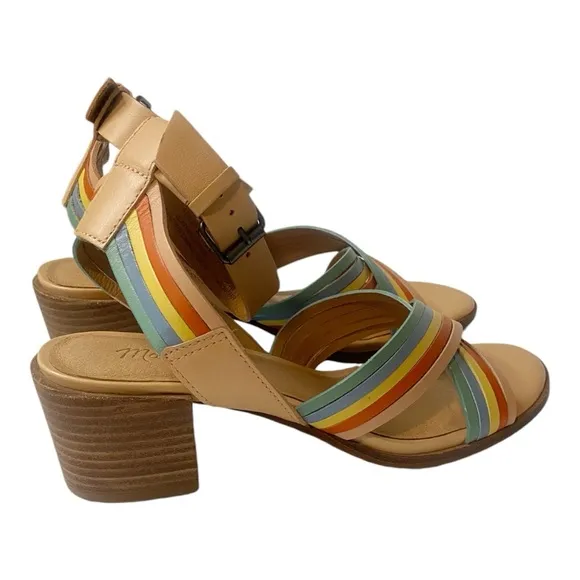 MADEWELL Samira Heeled Sandal Ankle Strap Leather Rainbow Spring Preppy Sz 6.5