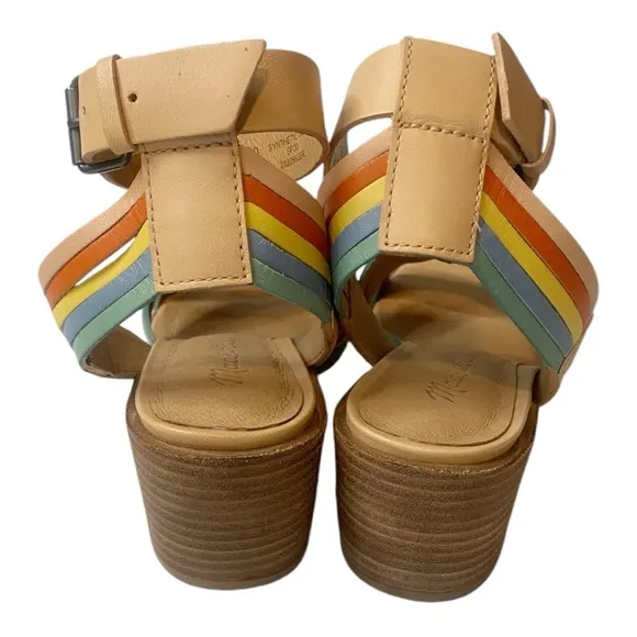 MADEWELL Samira Heeled Sandal Ankle Strap Leather Rainbow Spring Preppy Sz 6.5