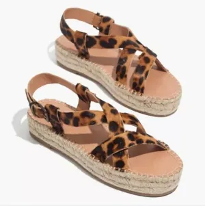 Madewell Womens Malia Ankle Strap Animal Espadrille Platform Sandal shoes 9.5