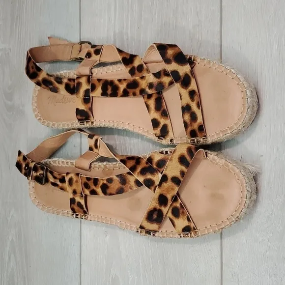 Madewell Womens Malia Ankle Strap Animal Espadrille Platform Sandal shoes 9.5