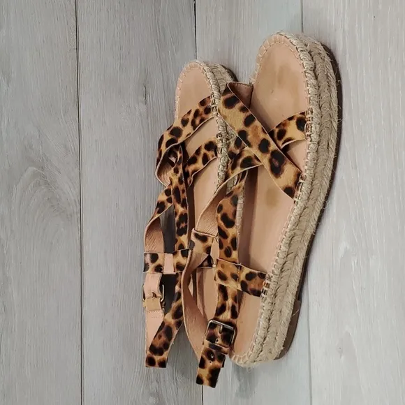 Madewell Womens Malia Ankle Strap Animal Espadrille Platform Sandal shoes 9.5