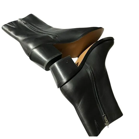Madewell Booties 7.5 The Darcy Black Leather Almond Toe Ankle Boots Stacked Heel