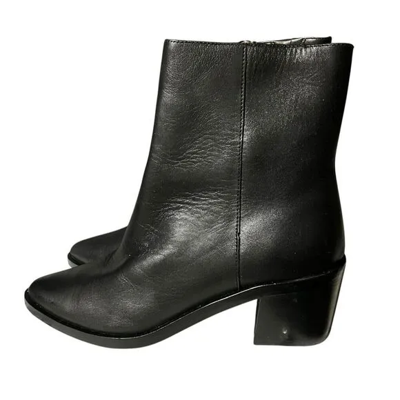 Madewell Booties 7.5 The Darcy Black Leather Almond Toe Ankle Boots Stacked Heel