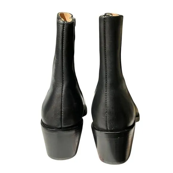Madewell Booties 7.5 The Darcy Black Leather Almond Toe Ankle Boots Stacked Heel