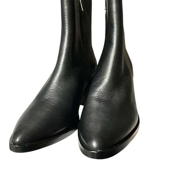 Madewell Booties 7.5 The Darcy Black Leather Almond Toe Ankle Boots Stacked Heel