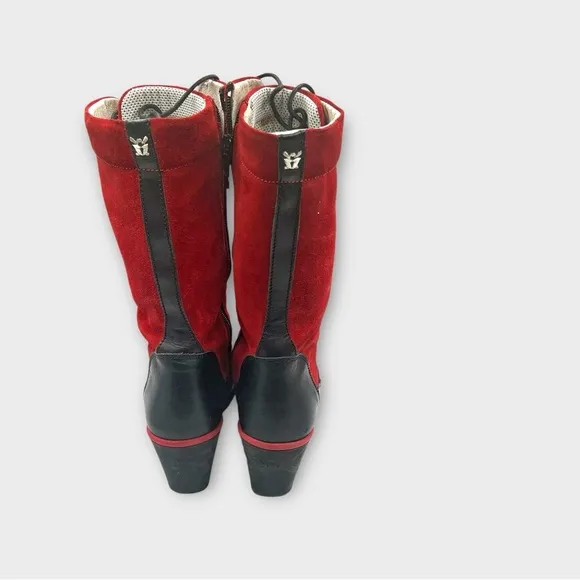 MAG Creative Footwear Boots.  Red suede Lace Up and zippered boots Sz 38