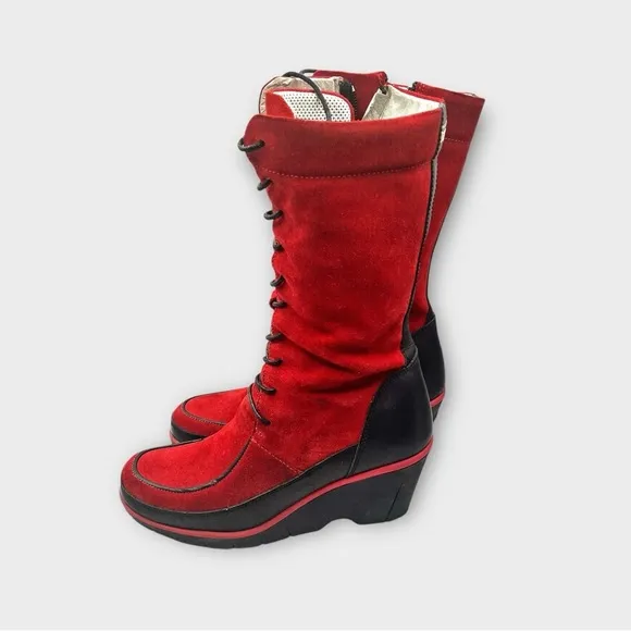 MAG Creative Footwear Boots.  Red suede Lace Up and zippered boots Sz 38