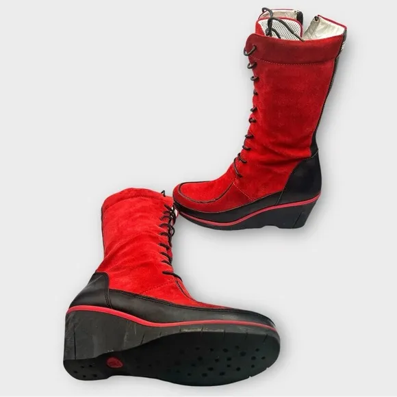 MAG Creative Footwear Boots.  Red suede Lace Up and zippered boots Sz 38