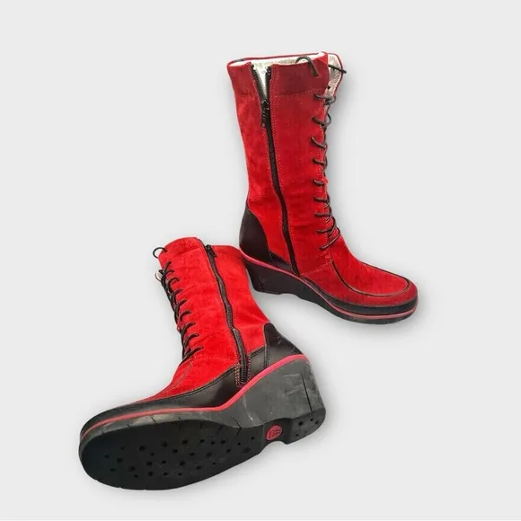 MAG Creative Footwear Boots.  Red suede Lace Up and zippered boots Sz 38