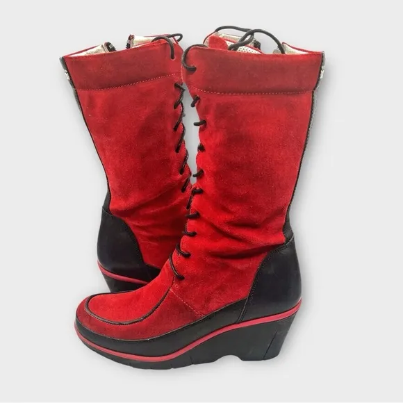 MAG Creative Footwear Boots.  Red suede Lace Up and zippered boots Sz 38