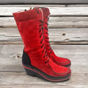MAG Creative Footwear Boots.  Red suede Lace Up and zippered boots Sz 38